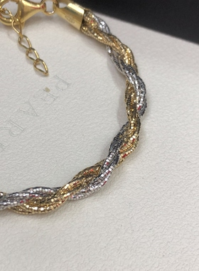 意大利进口S925纯银镀18K真金超美双色时尚手镯手链高级软金手链