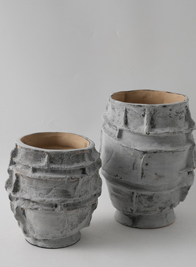 现代简约样板间售楼处陶瓷做旧花器展厅书房书柜桌面花瓶摆件