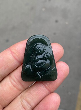 天然和田玉笑佛吊坠 青玉弥勒佛观音挂件 玉石游龙戏珠玉佩男女款