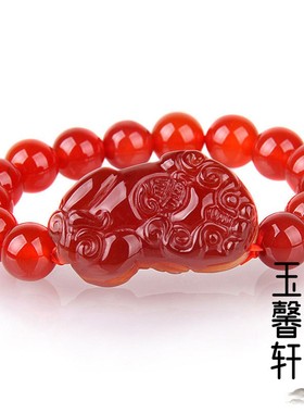 天然红玛瑙貔貅串珠手链