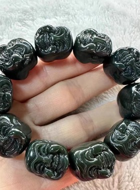 天然和田玉佛头手链双面雕刻
