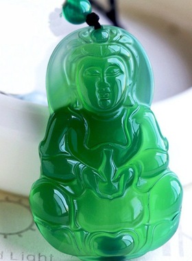 天然绿玛瑙观音佛公吊坠 男女款绿玉髓观音佛玉坠玉佩项链玉挂件