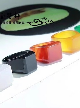 玛瑙黄玉髓方形时尚风男女款戒指