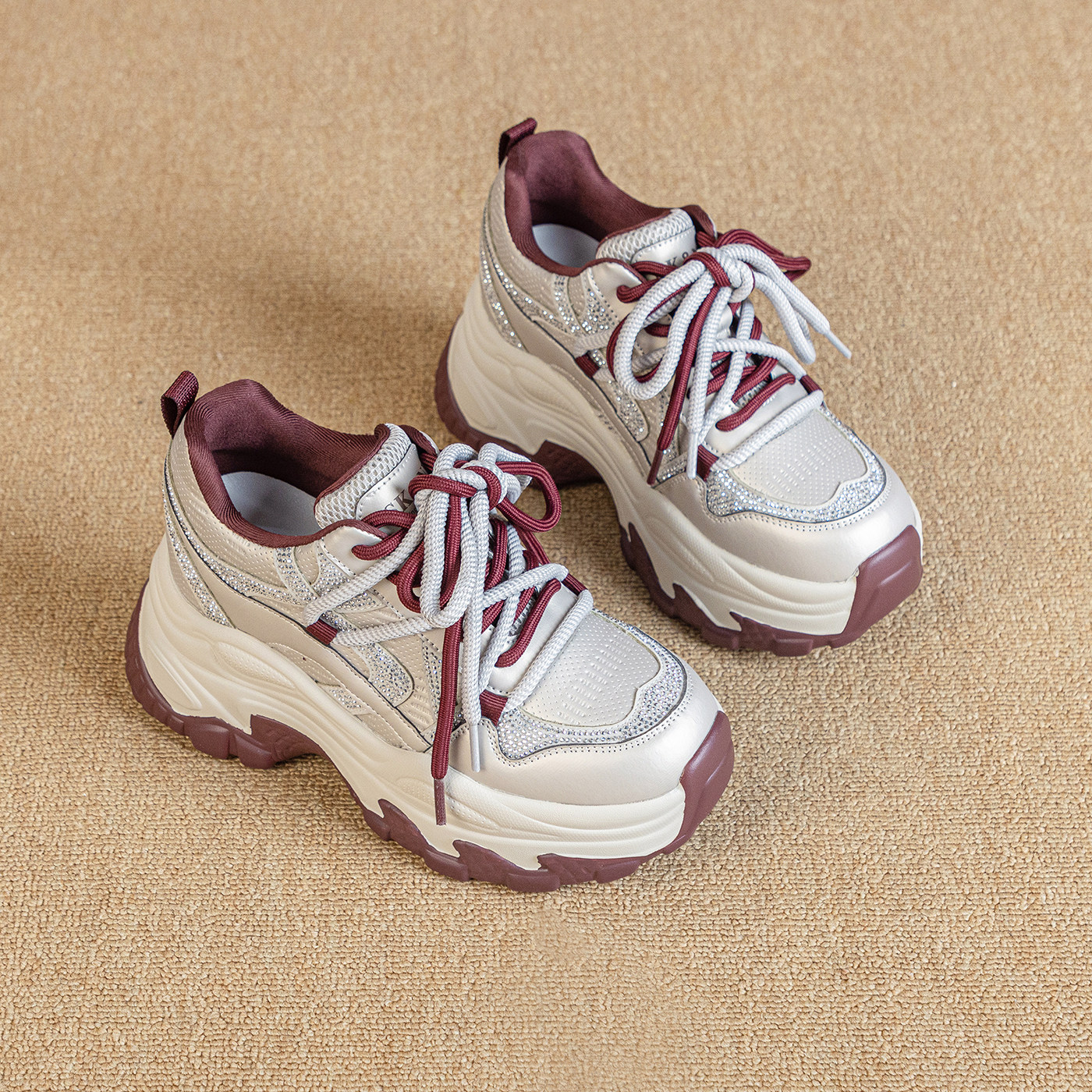 水钻厚底老爹鞋女2026新款小个子8cm增高时尚百搭增高轻便休闲鞋,淘宝优惠券,粉丝福利购,淘宝优惠卷