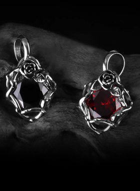 YUKI男女情侣玫瑰荆棘宝石银项链