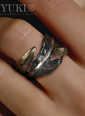 YUKI男女欧美情侣天使羽毛银戒指
