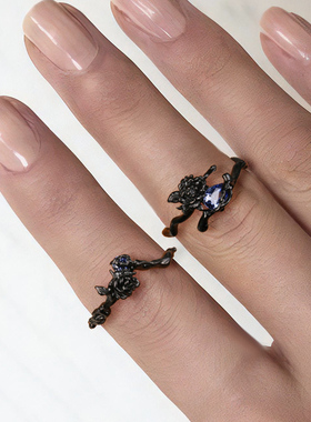 YUKI男女小众气质紫色玫瑰银戒指