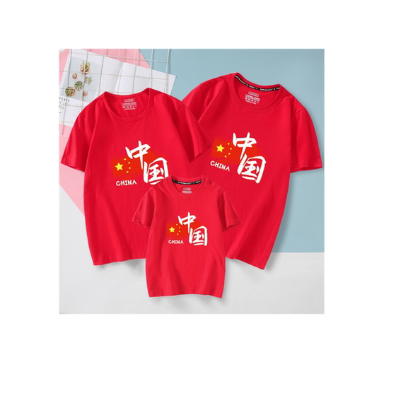 National trendy parent-child short-sleeved family of three pure cotton T-shirts