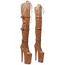 Leecabe new 23CM Snake Tattoo of Heaven-high Cylinder Over Knee Boots Steel Tube Dance Boots Walk Show High Heels 5B