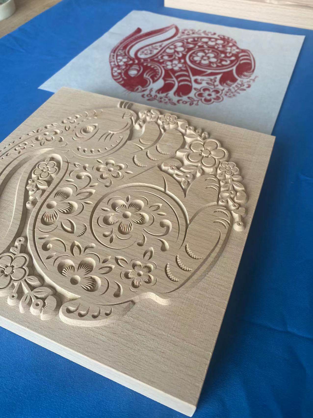 新春雕版兔年福板年画系列木雕版实木版画可定制春节木刻_虎窝淘