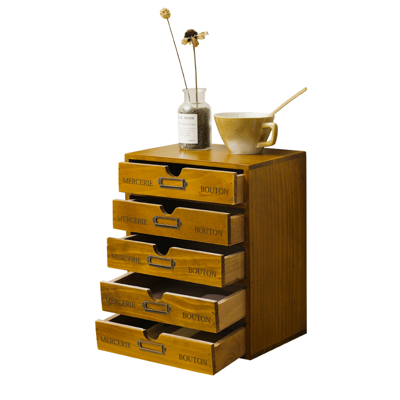 日式zakka杂货做旧复古实木质盒子三抽屉桌面收纳储物盒整理柜 - 图3