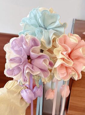 儿童头饰郁金香花朵飘带发圈小女孩扎马尾丸子头发绳氛围感头绳