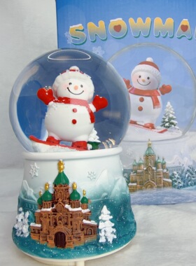 哈尔滨索菲亚教堂雪人水晶球旋转飞雪音乐灯光摆件小雪人水晶球