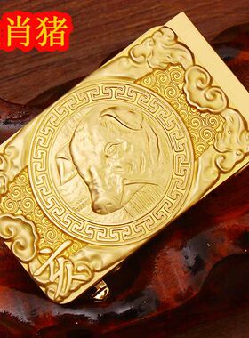 中国风纯黄铜自动皮带扣头十二生肖牛皮带头黄铜浮雕皮带扣配件