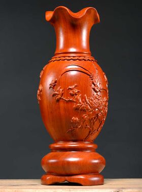 黄花梨木雕装饰花瓶摆件一对客厅插花家居中式大号雕刻红木工艺品