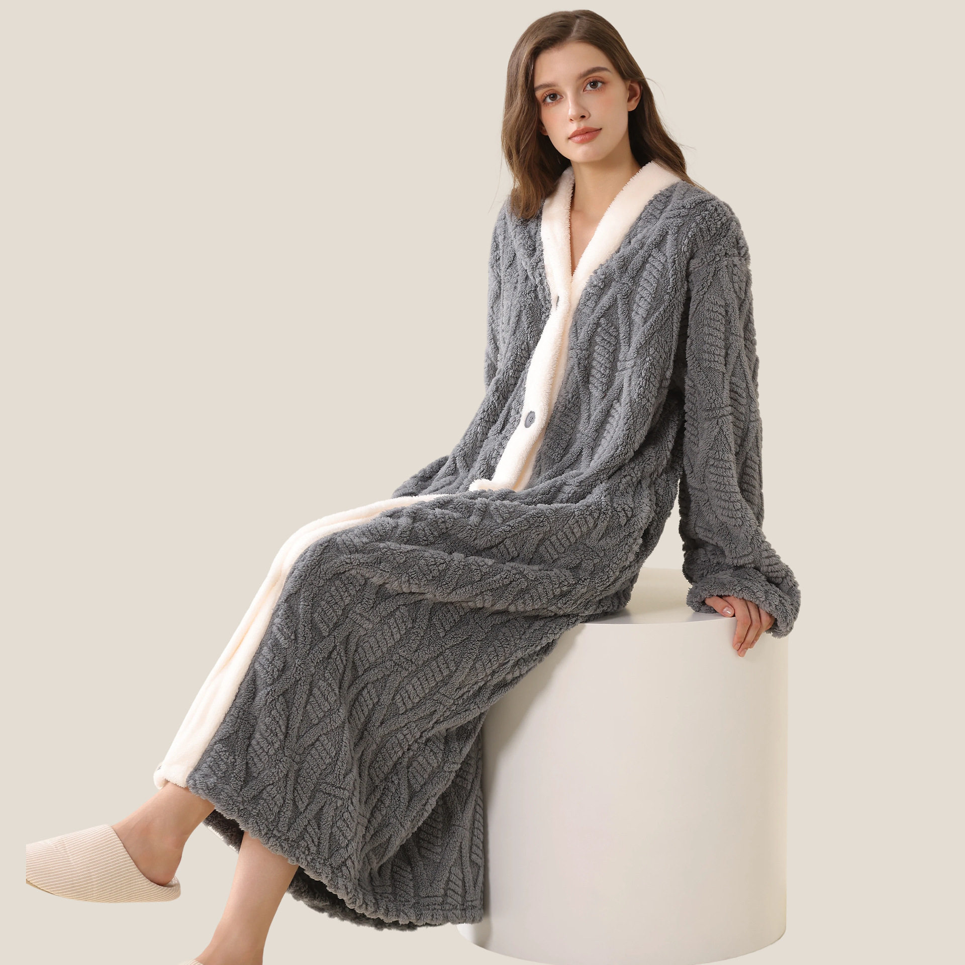 睡袍女长款系扣子可外穿加厚浴袍情侣睡衣珊瑚绒男士家居服长袍冬,淘宝优惠券,粉丝福利购,淘宝优惠卷