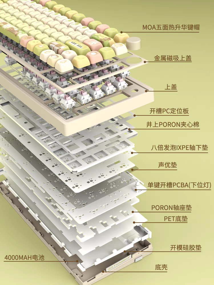 蝙蝠骑士bk75春日派对三模机械无线键盘2.4G蓝牙电竞游戏键盘