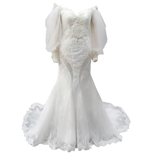 Сексуальное съемное ретро свадебное платье, крой «рыбий хвост», популярно в интернете, открытые плечи, рукава фонарики