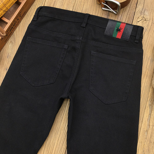 九分黑色牛仔裤男韩版潮流百搭弹力小脚修身显瘦纯黑色休闲9分裤 - 图2