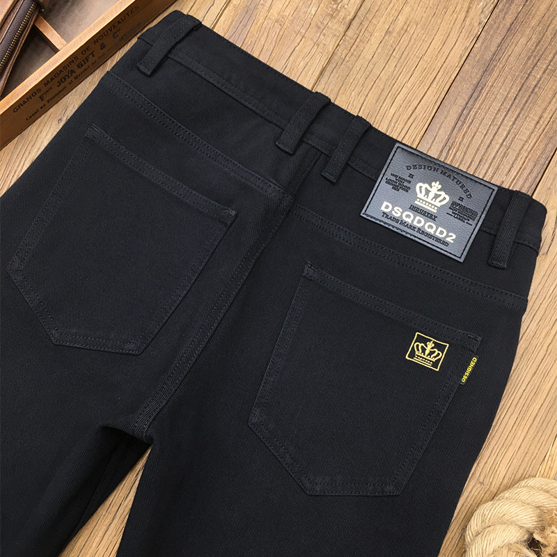 刺绣黑色牛仔裤男九分裤秋季欧货高端潮流弹力休闲修身长裤秋冬款,淘宝优惠券,粉丝福利购,淘宝优惠卷