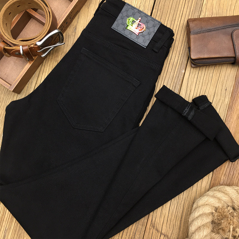 秋季九分男士黑色牛仔裤百搭高端休闲修身小脚纯黑长裤冬季动力牛,淘宝优惠券,粉丝福利购,淘宝优惠卷