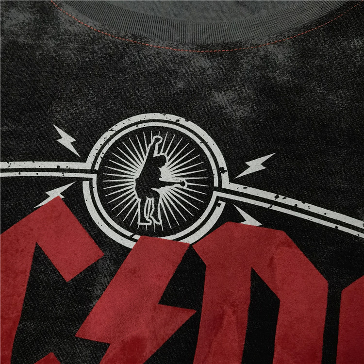 复古怀旧澳大利亚摇滚老炮植绒ACDC印花圆领全棉短袖歌迷T恤Y731 - 图1