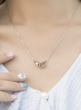 韩版双环玫瑰金短款钛钢锁骨链