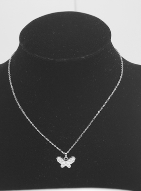 腐刻花蝴蝶项链女简约韩版气质银色项链锁骨链女学生网红闺蜜颈链