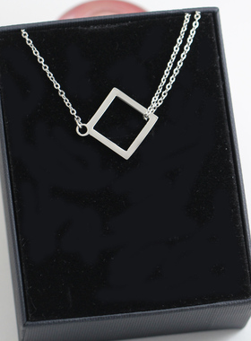 三线4方块通勤百搭钛钢三链闪亮细简约项链锁骨链吊坠不掉色配饰