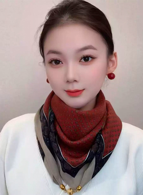 磁吸扣新款棉麻方巾春秋丝巾女气质高级感围巾千鸟格方巾护颈围脖
