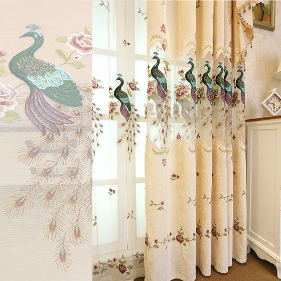 Hollow peacock chenille luxury decorative Chinese curtains