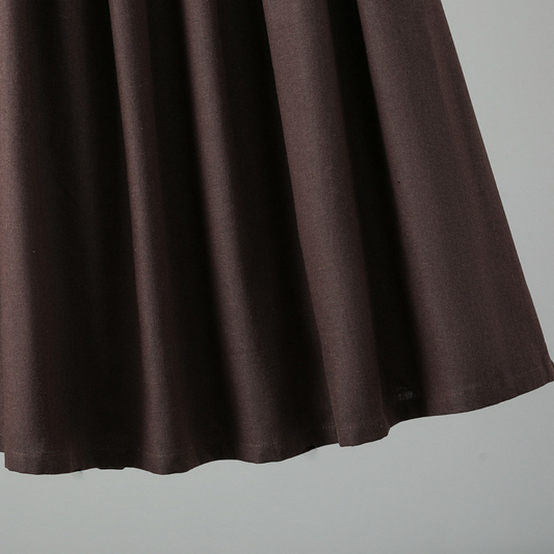 春秋新款文艺复古纯色棉麻A字中长款百搭半身长裙子松紧腰薄款,淘宝优惠券,粉丝福利购,淘宝优惠卷