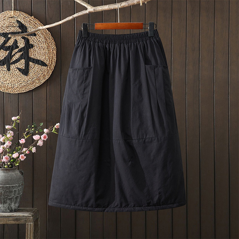 宽松大码复古夹棉文艺百搭减龄遮肉中长款a字半身裙子 纯色伞裙子,淘宝优惠券,粉丝福利购,淘宝优惠卷