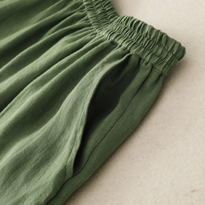 夏季新款文艺复古纯色棉麻中长款侧开叉显瘦半身裙女绿色休闲裤子,淘宝优惠券,粉丝福利购,淘宝优惠卷