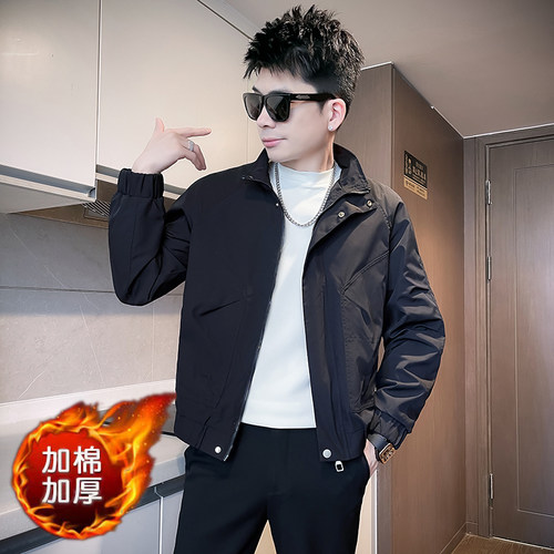 155矮个子男小码加棉休闲外套秋冬韩版S号修身夹克男装XS上衣160 - 图1