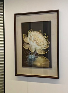 手工錾刻铜雕画光影睡莲客厅梦幻莲花玄关竖版挂画中式沙发装饰画