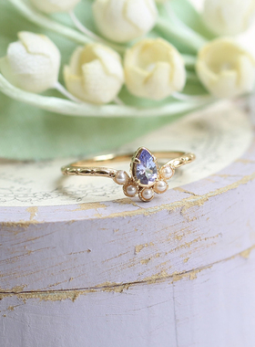 复古轻奢天然坦桑石指环纯银戒指