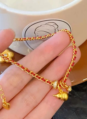 轻奢金色葫芦手链女本命年红绳编织手串招财转运珠高级感送礼物