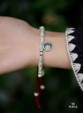 纯银黄财神盘缠手串盘缠俗称钱串子”寓意腰缠万贯顺风顺水雪花银