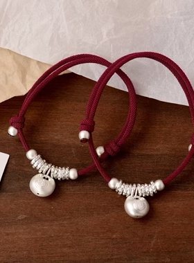 纯银小胖福编织红绳手链寓意平安喜乐福气满满雪花银足银傣家熟银