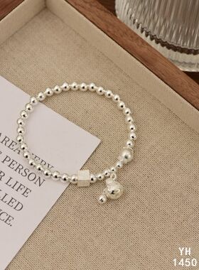 纯银福禄葫芦圆珠银手链/好运连连/岁岁平安雪花银傣家熟银食用银