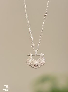 纯银古色古香的新中式平安锁项链/吉祥美好/雪花银傣家熟银食用银