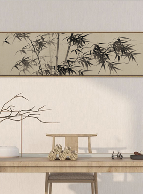 新中式客厅沙发背景墙竹报平安竹子图挂画横版卧室床头餐厅装饰画