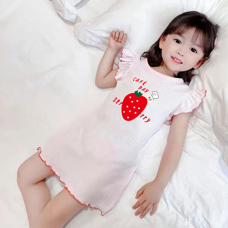 女童冰丝睡衣2023年夏季薄款公主洋气家居服女孩儿童短袖睡裙可爱 - 图3