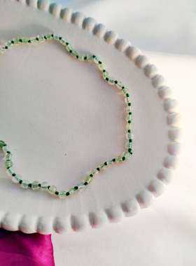 绿色方块锁骨链14K女天然石水晶