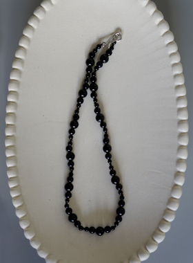 高品质大小渐变黑玛瑙项链