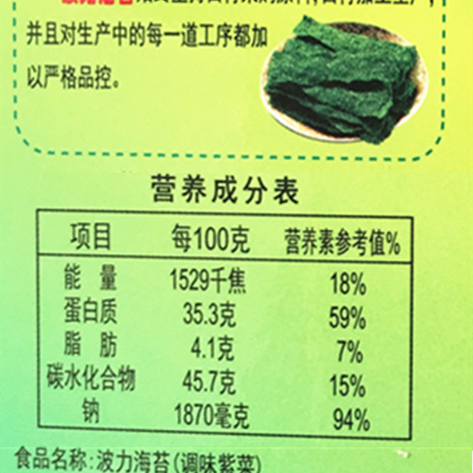 包邮波力海苔4.5克*48袋装整箱12切*3枚*6束紫菜儿童即食寿司零食 - 图2