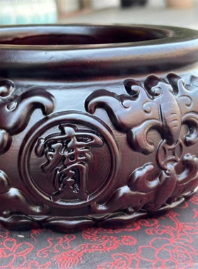 黑檀木沈万三聚宝盆客厅礼品摆件
