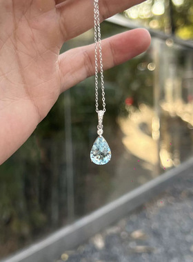 蓝色水滴锆石项链女轻奢小众高级感锁骨链颈链时尚百搭通勤配饰品