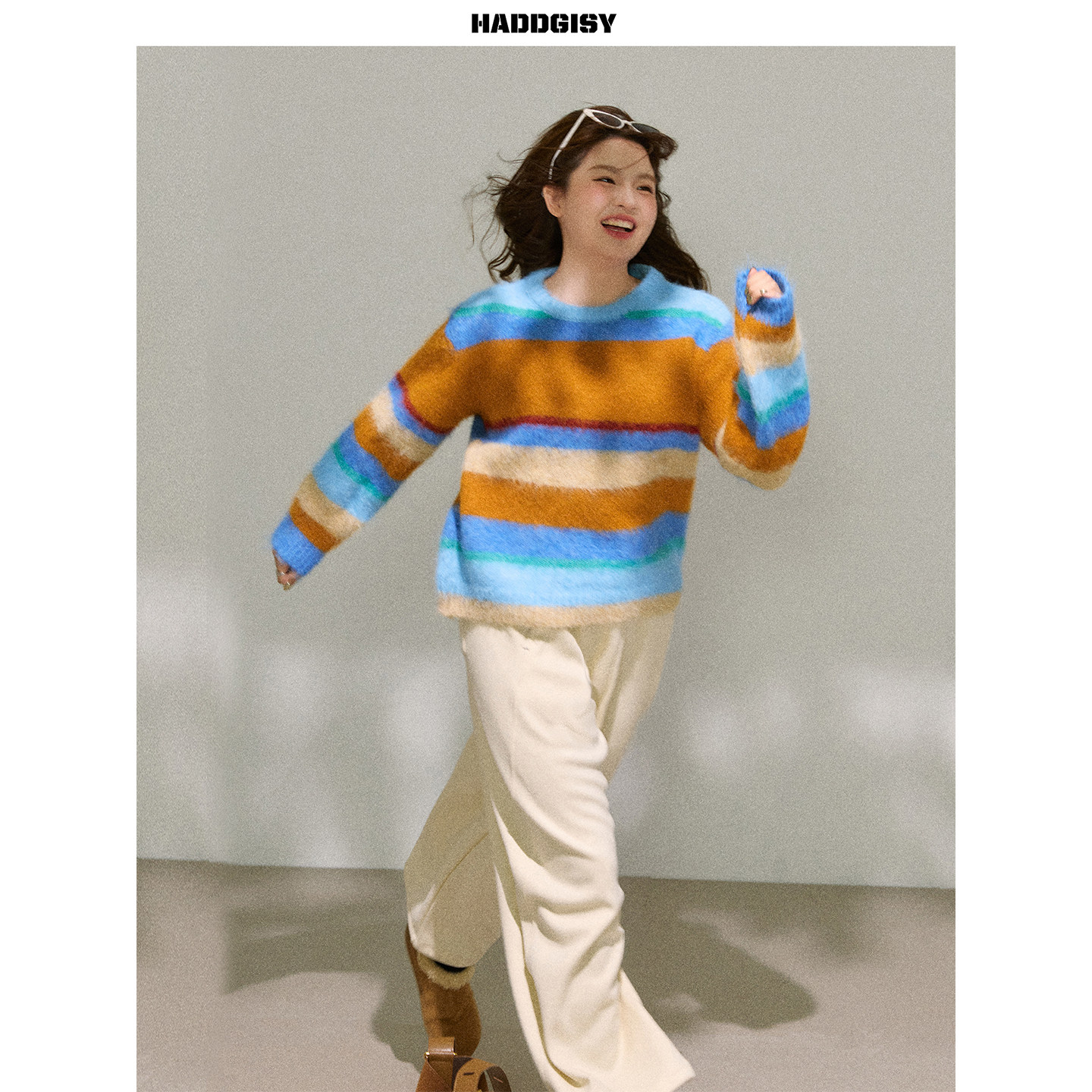 曾小咸大码女装 微胖mm彩色条纹毛衣2025新款冬超好看休闲裤套装,淘宝优惠券,粉丝福利购,淘宝优惠卷